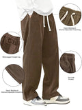 Mens Corduroy Casual Pants Fashion Loose Fit Wide Leg Pants Straight Sweatpants Elastic Waist Drawstring